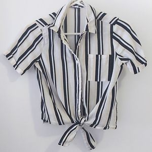 Crop stripe blouse bow tie